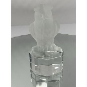 Goebel 1985 Frosted Glass Owl on Clear Base, Etched Glass Owl Paperweight Hooter